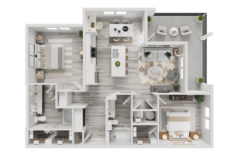 Floor plan for 2 beds, 2 baths, 1193 sqft